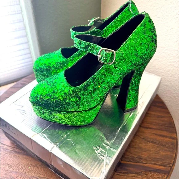 Ellie 5” Chunky Heel Green Glitter Mary Jane – Size 7 – NIB - Picture 6 of 9
